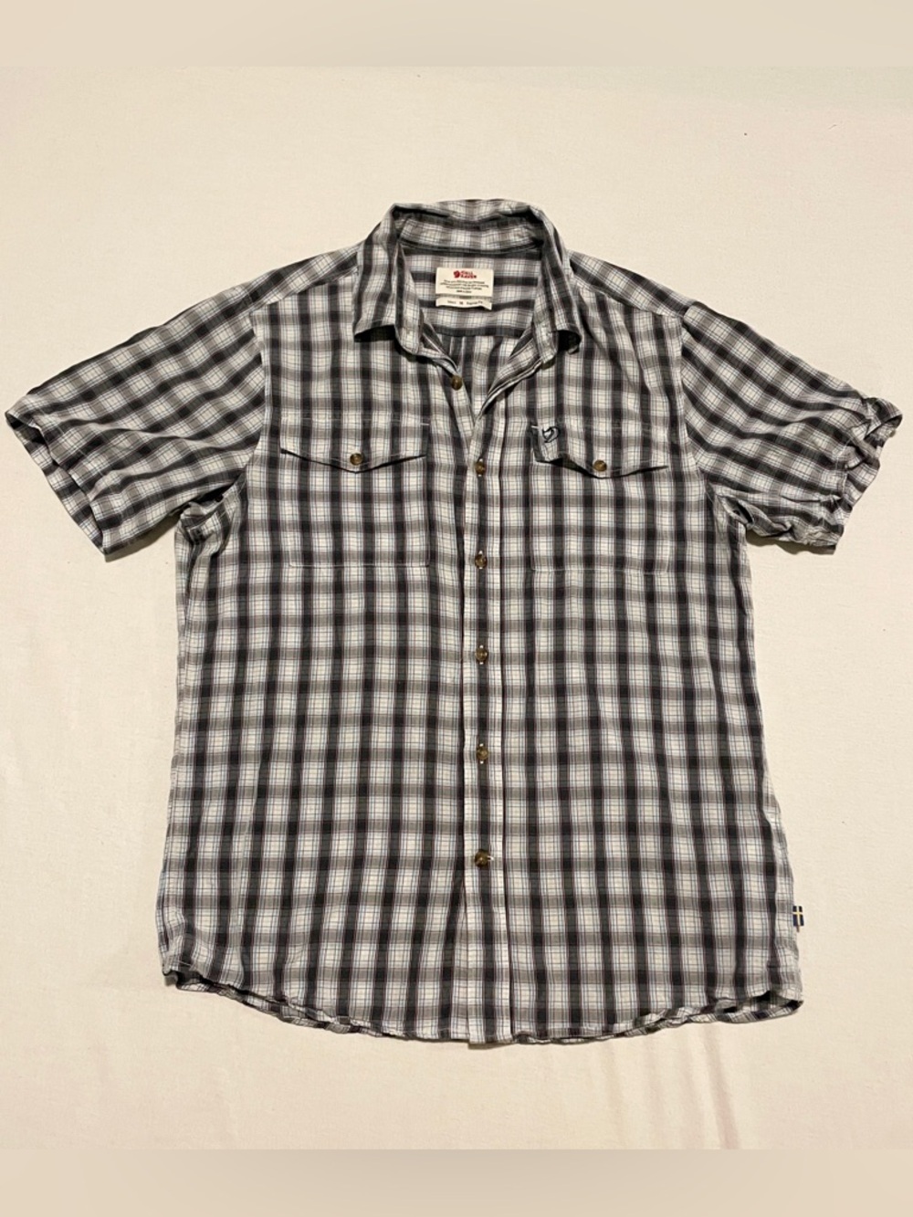 Fjallraven Abisko Cool Shirt SS Plaid Technical Hiking Top Mens Medium